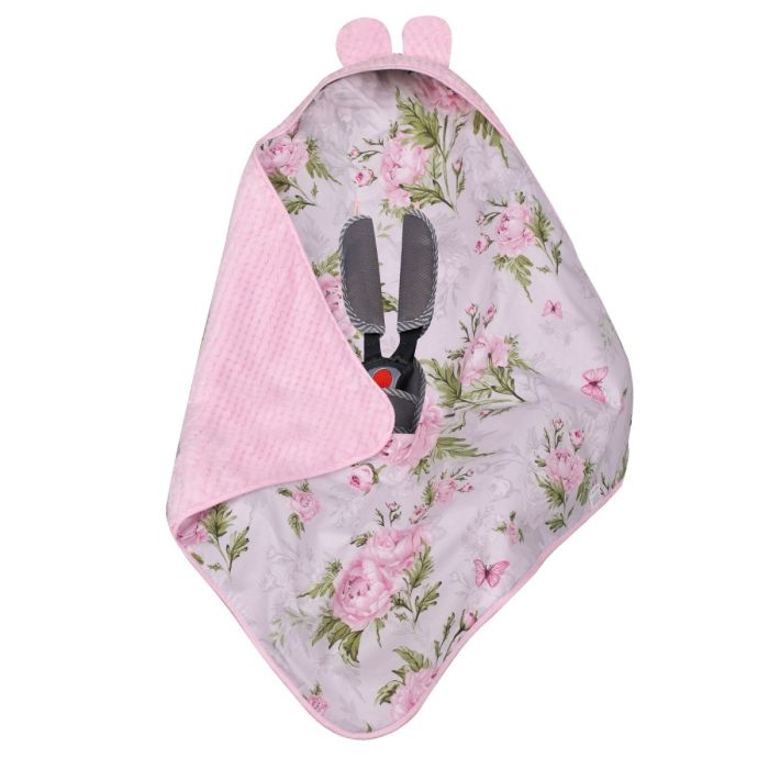 Turvahälli tekk ja soojakott  "Peonies" 80x80 cm roosa