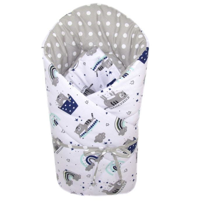 Vokelis kūdikiui "Grey"su katinėliais ir melsvomis detalėmis