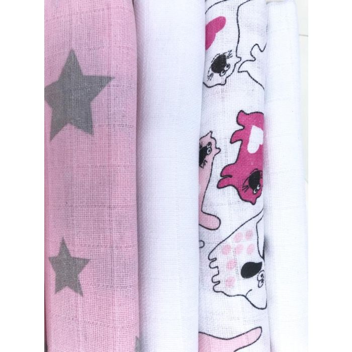 Vystyklų rinkinys kūdikiams iš marlės "Pinky cats" 