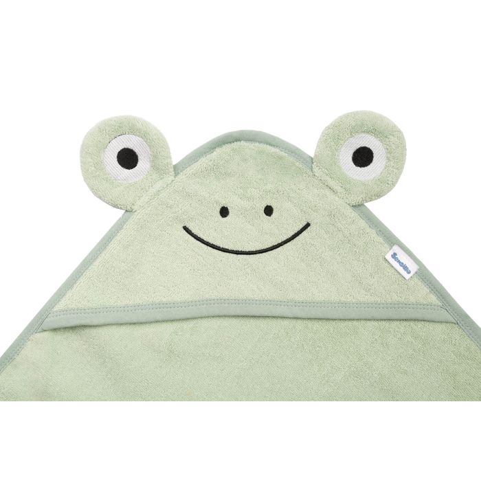 Rätik beebile kapuutsiga "Frog" 90x90 cm green