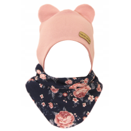 Beebi müts ja sall  "Love" - Navy flora