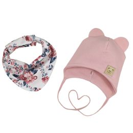 Beebi müts ja sall  "Love" - Powder pink flora